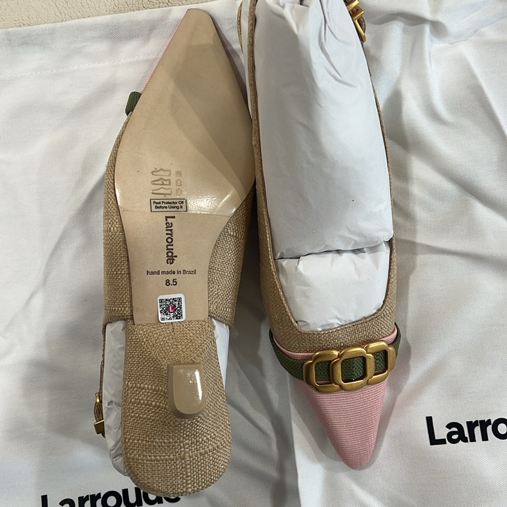 LARROUDÉ Franca Slingback Pumps – Beige Raffia w/ Pink Toe - Picture 5 of 6